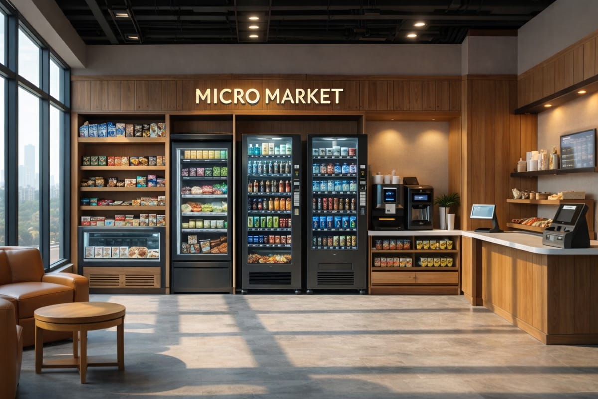 Micro-market self-checkout vending